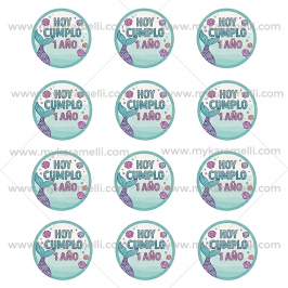Pegatinas Personalizadas Redondas 6 cm - 1 año Mod B - 12 ud