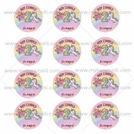 Pegatinas Personalizadas Redondas 6 cm - 2 años Mod A - 12 ud