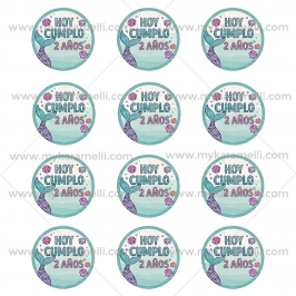 Pegatinas Personalizadas Redondas 6 cm - 2 años Mod B - 12 ud