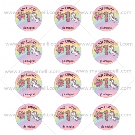Pegatinas Personalizadas Redondas 6 cm Cumpleaños 1 año Mod A
