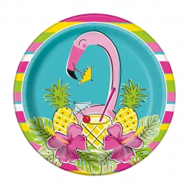 Juego de 8 Platos Flamingo y Piñas 22 cm
