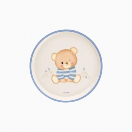 Platos de cartón Baby azul 17 cm con osito para bautizo y baby shower
