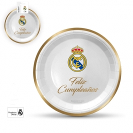 Platos Real Madrid Feliz Cumpleaños Oro 18 cm - 8 ud