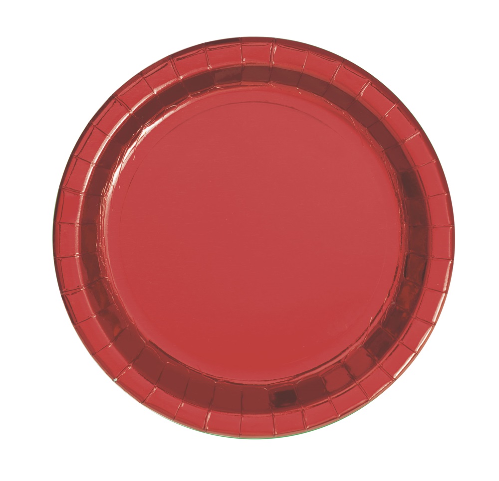 Platos de Papel Rojo Metalizado 17 cm 8 ud