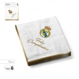 Servilletas Real Madrid Feliz Cumpleaños Oro - 12 ud
