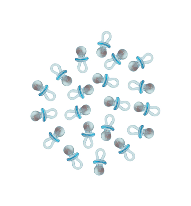 Set de 20 mini chupetes de bebé en color azul de 2,5 cm