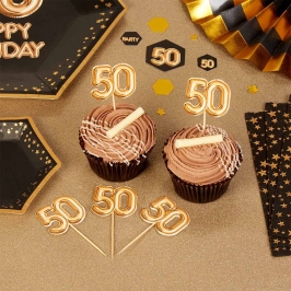 Set de 20 toppers para fiesta de 50 años en color oro