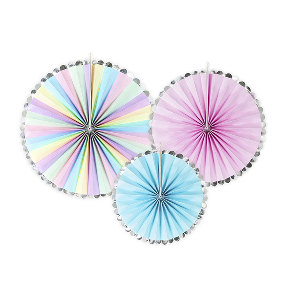 Set de 3 abanicos decorativos en colores pastel de unicornio