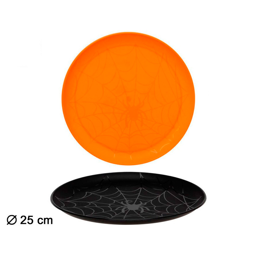 Set de 4 Platos Halloween Naranja y Negro Set de 4 Platos Halloween Naranja y Negro