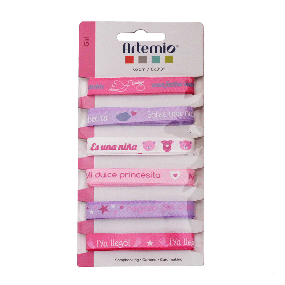 Set de 6 cintas de bebé rosa con 6 diseños diferentes de 1 metro