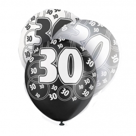 Set de 6 globos de 3 colores para 30 cumpleaños Black Glitz