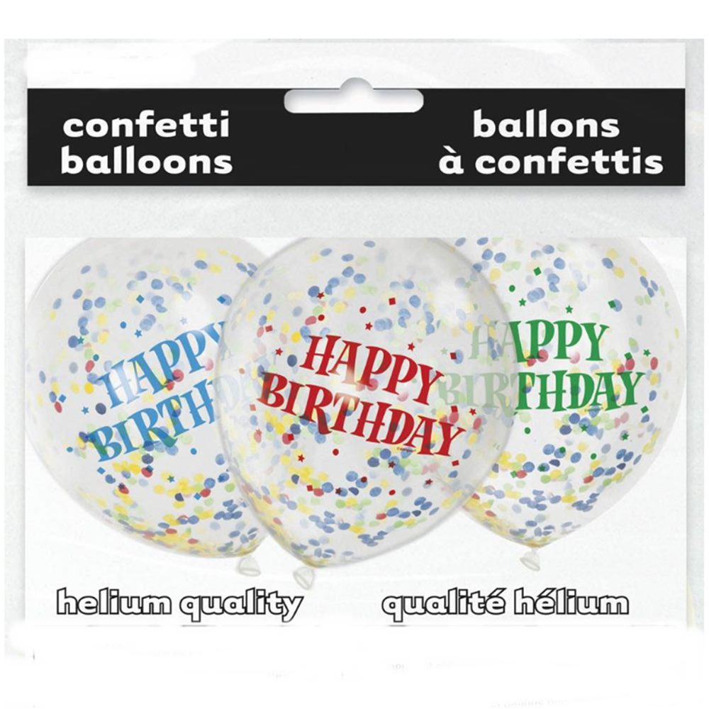 Set de 6 Globos Happy Birthday Brillante con Confeti