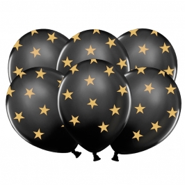 Set de 6 Globos negros con Estrellas doradas