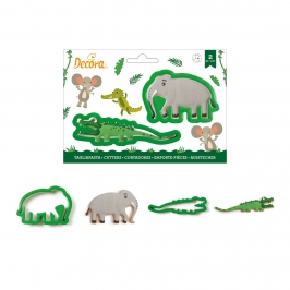 Set de dos cortadores de plástico de un elefante y un cocodrilo