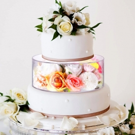 Soporte acrílico para tartas con decoración interior y efecto flotante