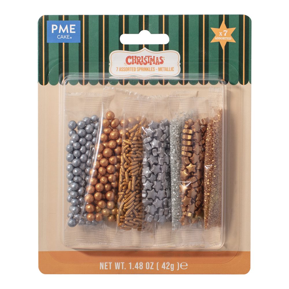 Pack 7 Sprinkles Surtidos Metálicos 42 g - PME Pack 7 Sprinkles Surtidos Metálicos 42 g - PME