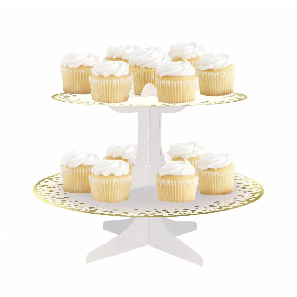 Stand para Cupcakes Blanco y Dorado 30 cm