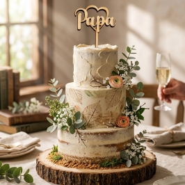 Topper de madera Papá colocado sobre tarta decorada