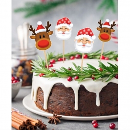 Toppers Navidad Papá Noel y Reno - 12 uds