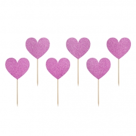 Toppers para Dulces Corazones Fucsias 6 ud