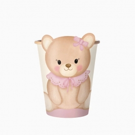Vasos de cartón Osito Rosa para baby shower y cumpleaños infantil