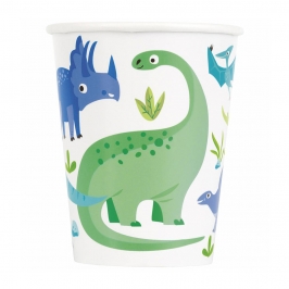 Vasos de Papel Dinosaurio Azul y Verde 8 ud