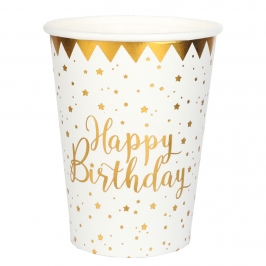 Vasos de Papel Happy Birthday Gold 10 ud