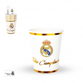Vasos Real Madrid Feliz Cumpleaños Oro - 8 ud
