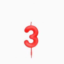 Vela de cumpleaños número 3 roja de 6 cm para tartas