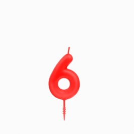 Vela de cumpleaños número 6 roja de 6 cm para tartas