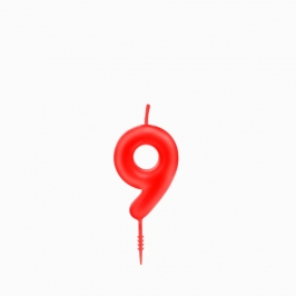 Vela de cumpleaños número 9 roja de 6 cm para tartas