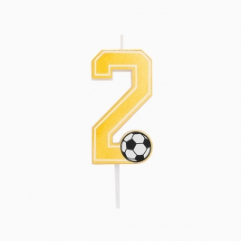 Vela número 2 de fútbol con balón para cumpleaños