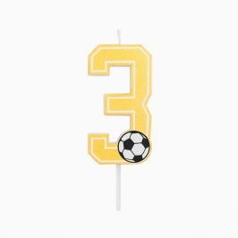 Vela número 3 de fútbol con balón para decorar tartas