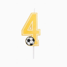 Vela número 4 de fútbol con balón para decorar tartas