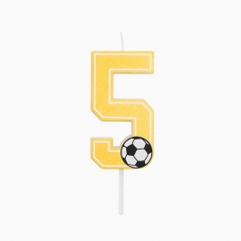 Vela número 5 de fútbol con balón para decorar tartas