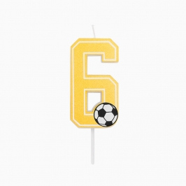 Vela número 6 de fútbol con balón para decorar tartas