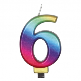 Vela Número 6 Rainbow 7 cm