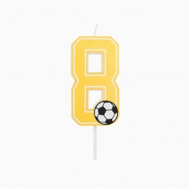 Vela número 8 de fútbol con balón para decorar tartas