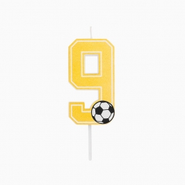 Vela número 9 de fútbol con balón para decorar tartas