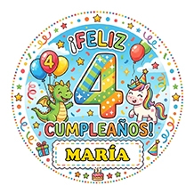 Pegatinas Personalizadas Cumpleaños 4 años
