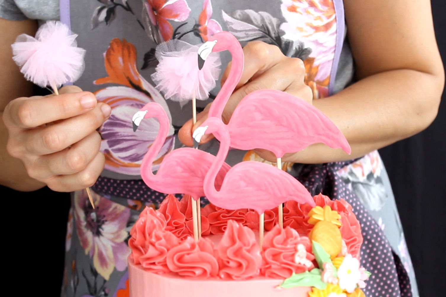 Adornos comestibles para tartas de cumpleaños con flamencos