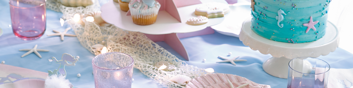 Vajilla de fiesta de sirena, vasos de papel, platos, mantel para bajo