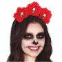 Diadema Flores Rojas con Calaveras