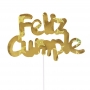Decoración para Tarta Feliz Cumple Dorado Holográfico - My Karamelli Decoración para Tarta Feliz Cumple Dorado Holográfico - My Karamelli