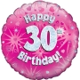 Globo de foil Holográfico 30 Cumpleaños rosa Globo de foil Holográfico 30 Cumpleaños rosa