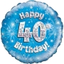 Globo de foil Holográfico 40 Cumpleaños azul Globo de foil Holográfico 40 Cumpleaños azul