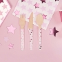 Set de 24 cubiertos de madera con estrellas en tonos rosas Set de 24 cubiertos de madera con estrellas en tonos rosas