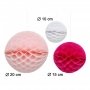 Set de 3 Pompones Nido de Abeja Blanco, Rosa y Fucsia Set de 3 Pompones Nido de Abeja Blanco, Rosa y Fucsia