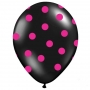 Set de 6 Globos negros con Lunares fucsia 30cm Set de 6 Globos negros con Lunares fucsia 30cm